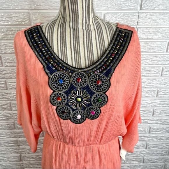 Filly Flair Boho Beaded Embroidered Open Back Dress Multicolored Size Large - Picture 2 of 7